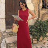 Saffvia | Sleeveless Pocket Side Slit Midi Dress