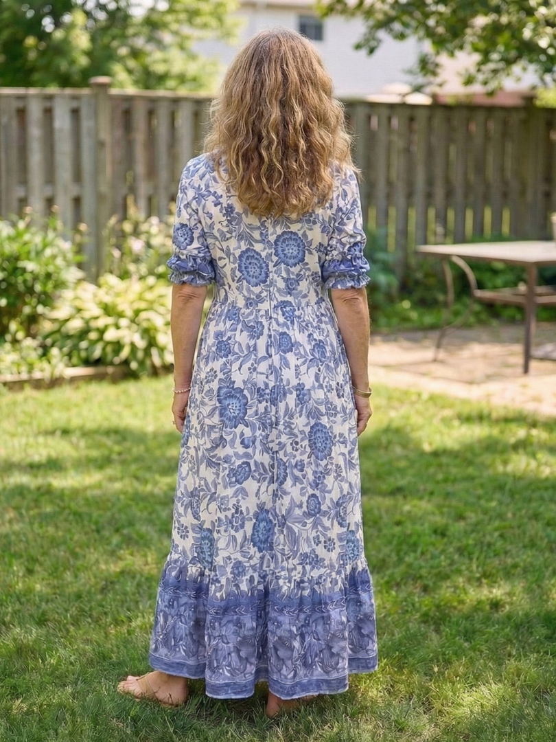 Miralyn | Short Sleeve V Neck Floral Midi Dress