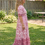 Miralyn | Short Sleeve V Neck Floral Midi Dress