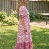 Miralyn | Short Sleeve V Neck Floral Midi Dress