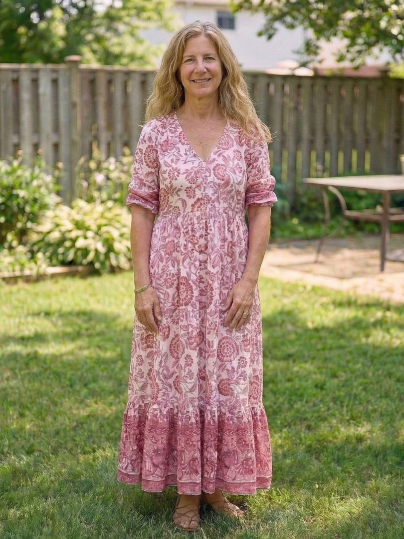 Miralyn | Short Sleeve V Neck Floral Midi Dress