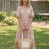 Miralyn | Short Sleeve V Neck Floral Midi Dress