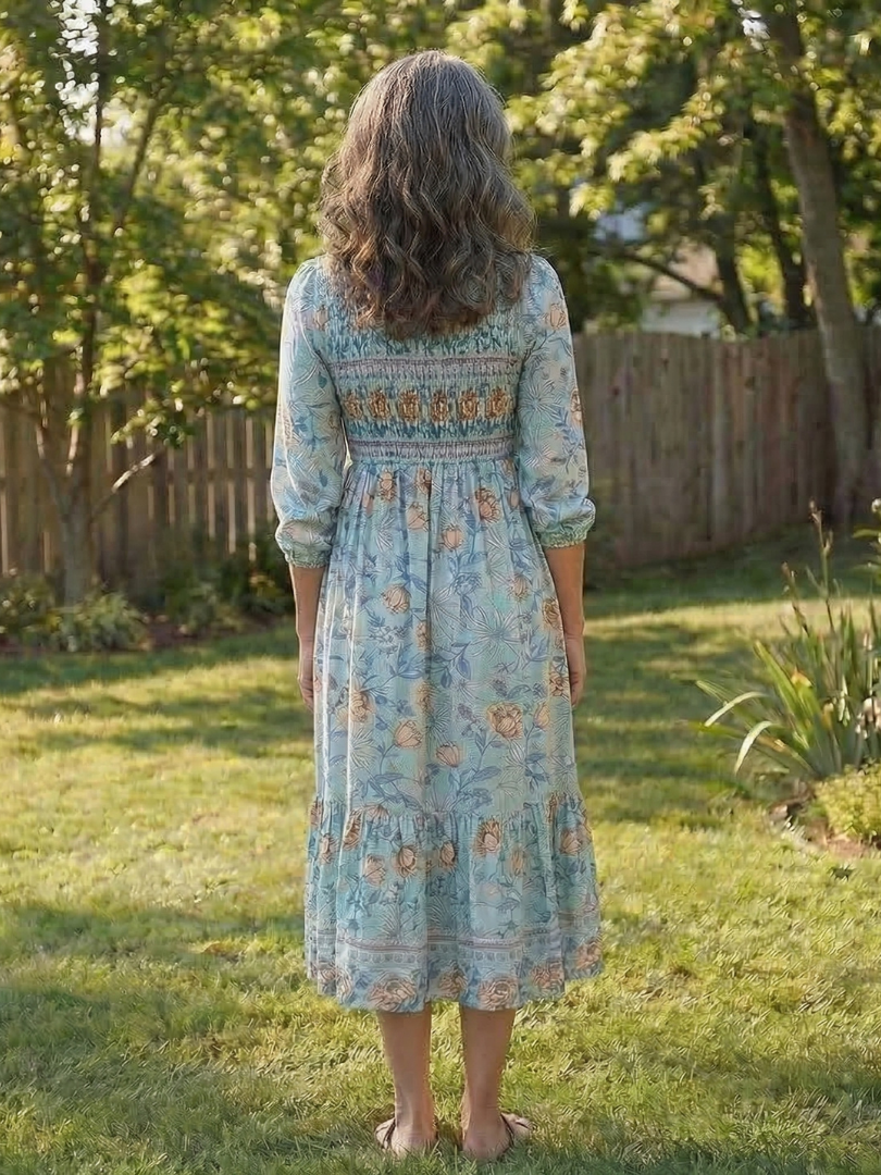 Larssa | Half Sleeve Smocked Floral Midi Dress