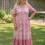 Miralyn | Short Sleeve V Neck Floral Midi Dress