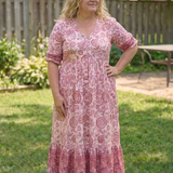 Miralyn | Short Sleeve V Neck Floral Midi Dress