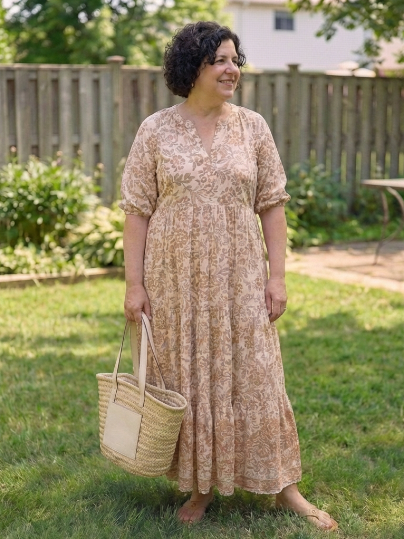 Miralyn | Short Sleeve V Neck Floral Midi Dress
