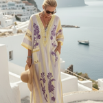 Verenada | V Neck Half Sleeve Striped Floral Maxi Dress