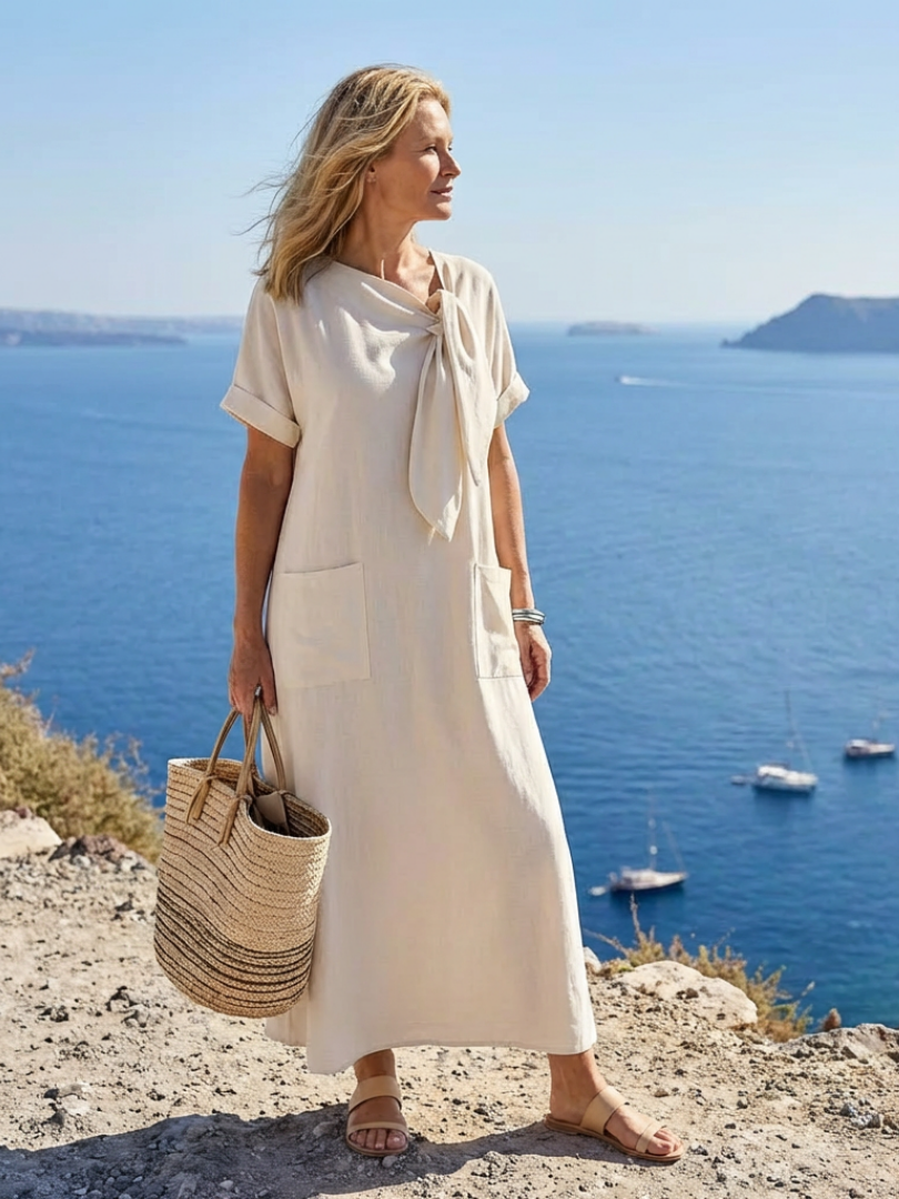 Velsette | Round Neck Short Sleeve Pocket Maxi Dress