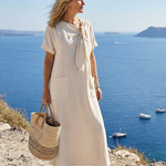 Velsette | Round Neck Short Sleeve Pocket Maxi Dress
