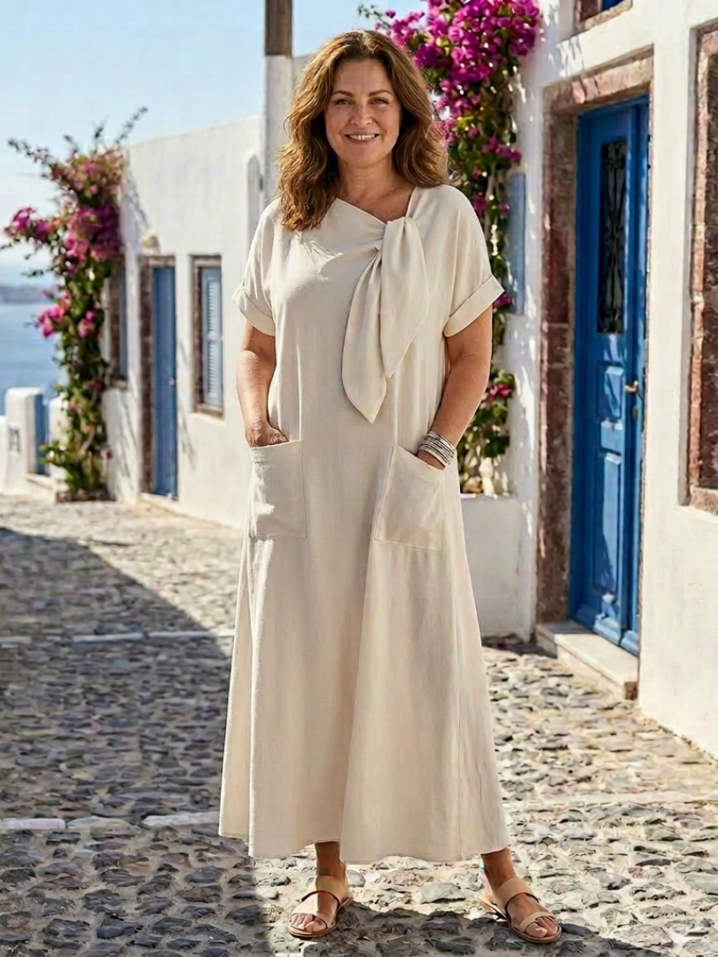 Velsette | Round Neck Short Sleeve Pocket Maxi Dress