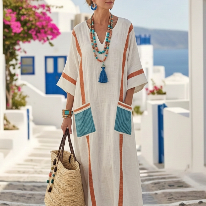 Serette | V Neck Half Sleeve Pocket Maxi Dress