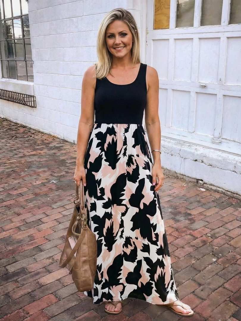 Frelia | Sleeveless Scoop Neck Printed Maxi Dress
