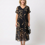 Verna | V Neck Short Sleeve Midi Dress Abstract Print