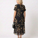 Verna | V Neck Short Sleeve Midi Dress Abstract Print