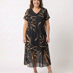 Verna | V Neck Short Sleeve Midi Dress Abstract Print