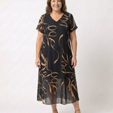 Verna | V Neck Short Sleeve Midi Dress Abstract Print