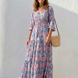 Fiorina | Long Sleeve V Neck Bohemian Maxi Dress