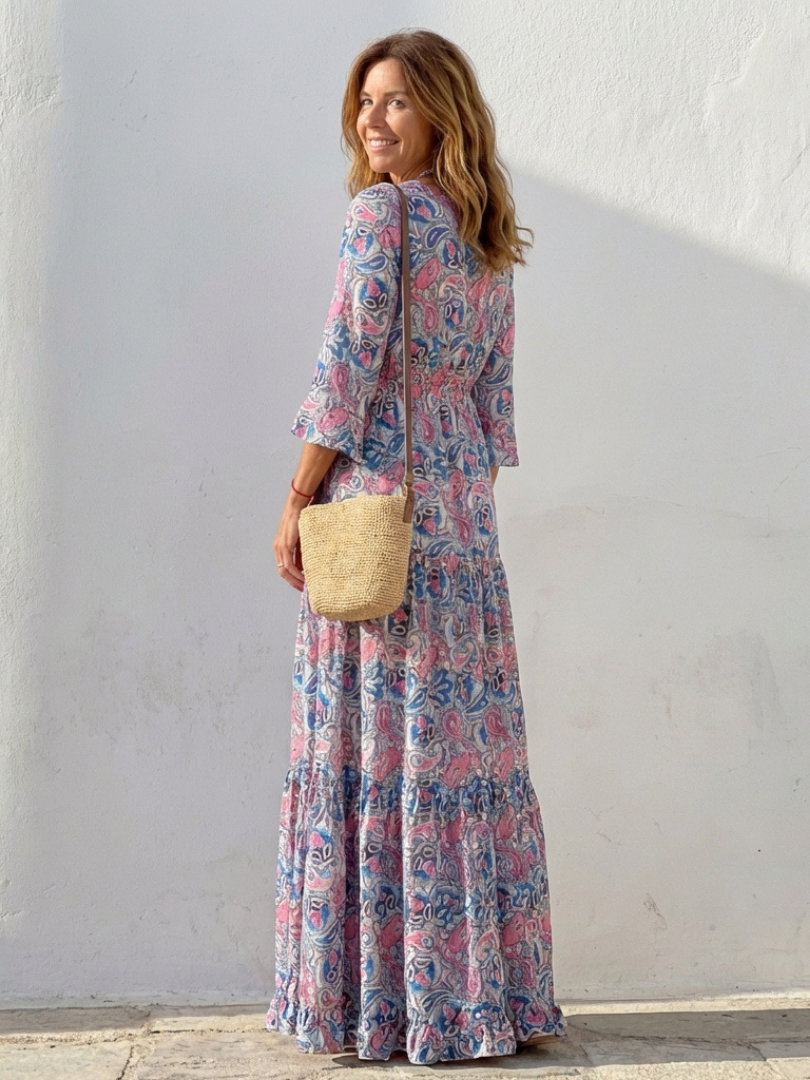 Fiorina | Long Sleeve V Neck Bohemian Maxi Dress