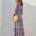 Fiorina | Long Sleeve V Neck Bohemian Maxi Dress