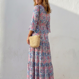 Fiorina | Long Sleeve V Neck Bohemian Maxi Dress