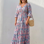 Fiorina | Long Sleeve V Neck Bohemian Maxi Dress