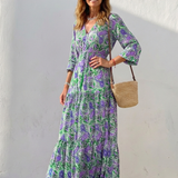 Fiorina | Long Sleeve V Neck Bohemian Maxi Dress
