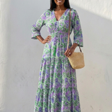 Fiorina | Long Sleeve V Neck Bohemian Maxi Dress