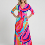 Casetta | Three Quarter Sleeve V Neck Abstract Maxi Dress