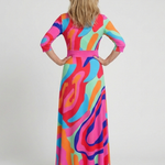Casetta | Three Quarter Sleeve V Neck Abstract Maxi Dress