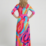 Casetta | Three Quarter Sleeve V Neck Abstract Maxi Dress