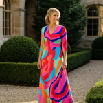 Casetta | Three Quarter Sleeve V Neck Abstract Maxi Dress