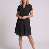 Thalmarie | Short Sleeve Collared Polka Dot Midi Dress