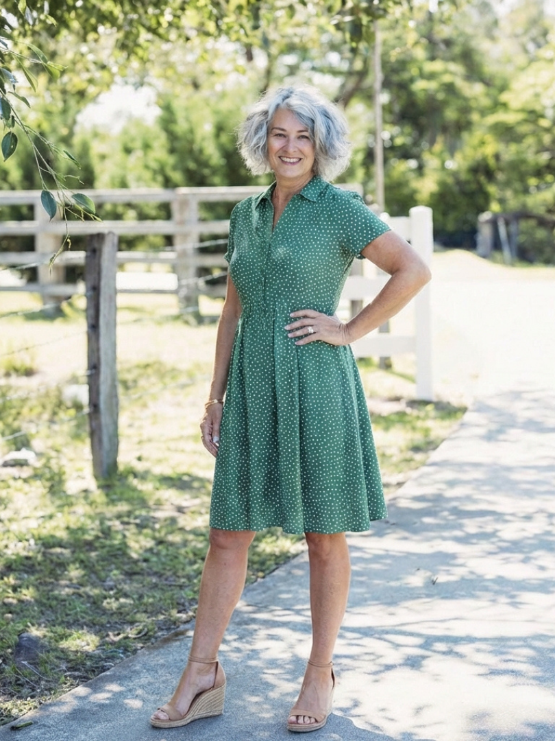 Thalmarie | Short Sleeve Collared Polka Dot Midi Dress