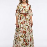 Camlyn | Round Neck Three Quarter Sleeve Belted Maxi Dress