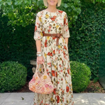 Camlyn | Round Neck Three Quarter Sleeve Belted Maxi Dress