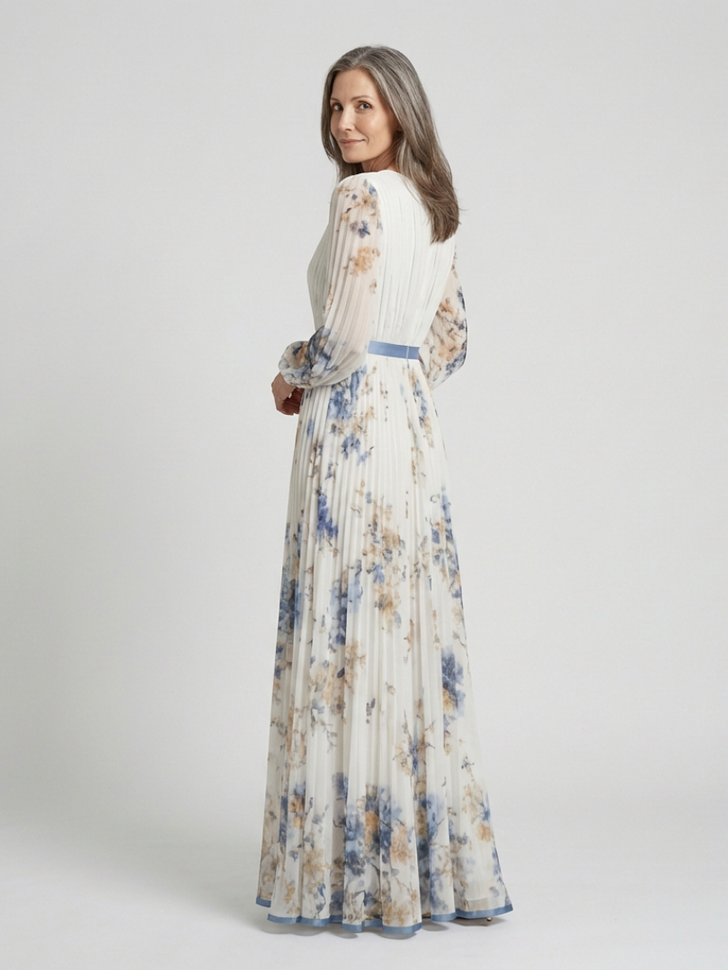 Noramarie | Long Sleeve V Neck Floral Maxi Dress