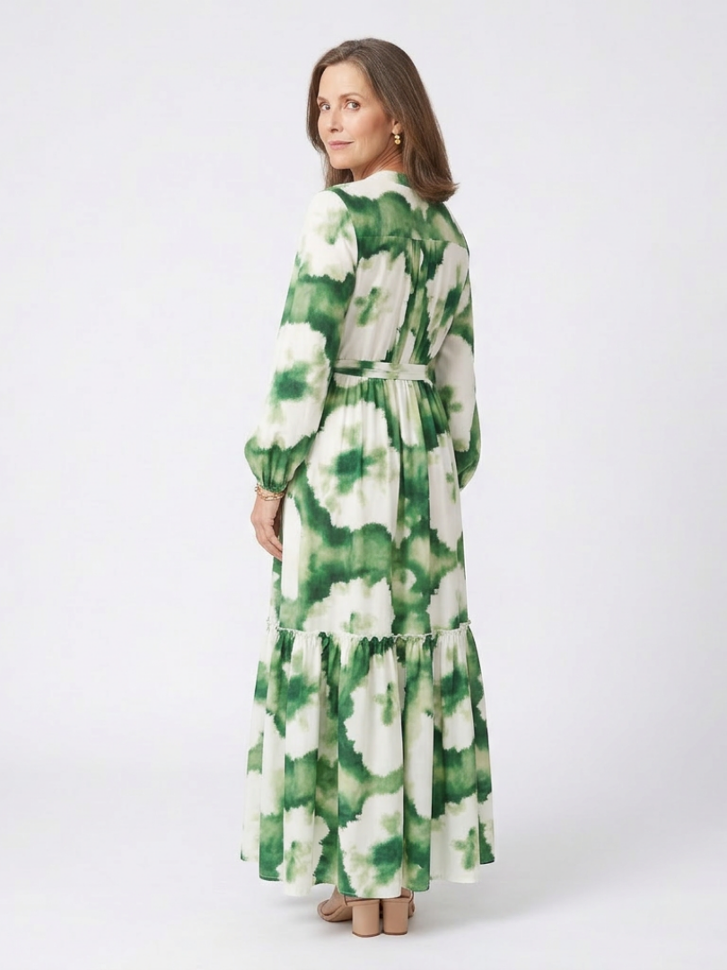 Larney | Long Sleeve Tie Waist Tiered Maxi Dress