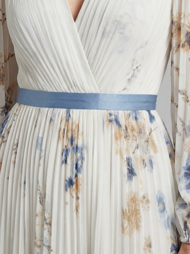 Noramarie | Long Sleeve V Neck Floral Maxi Dress
