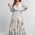 Noramarie | Long Sleeve V Neck Floral Maxi Dress