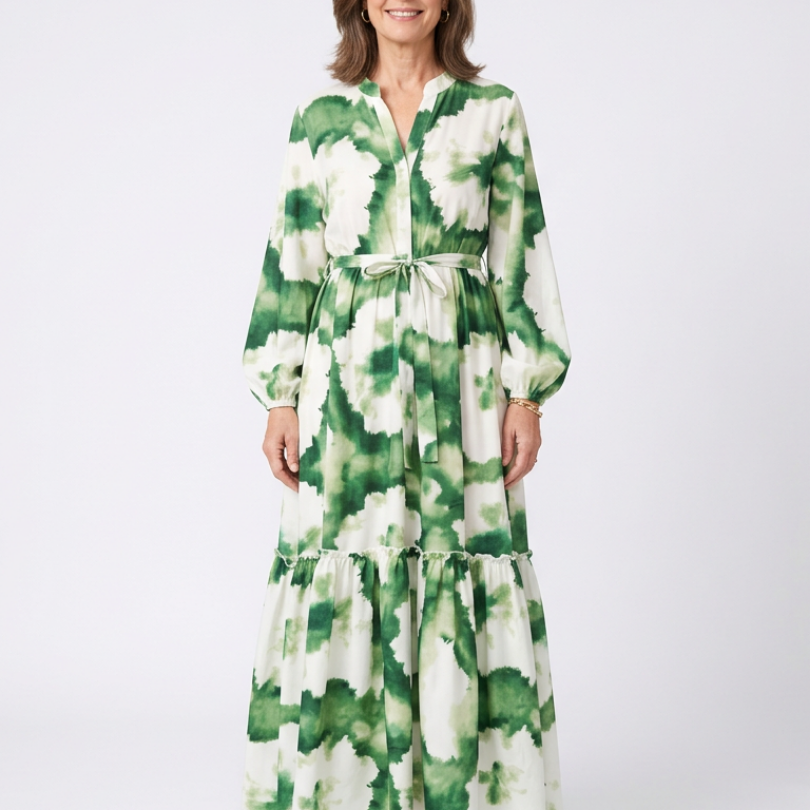 Larney | Long Sleeve Tie Waist Tiered Maxi Dress