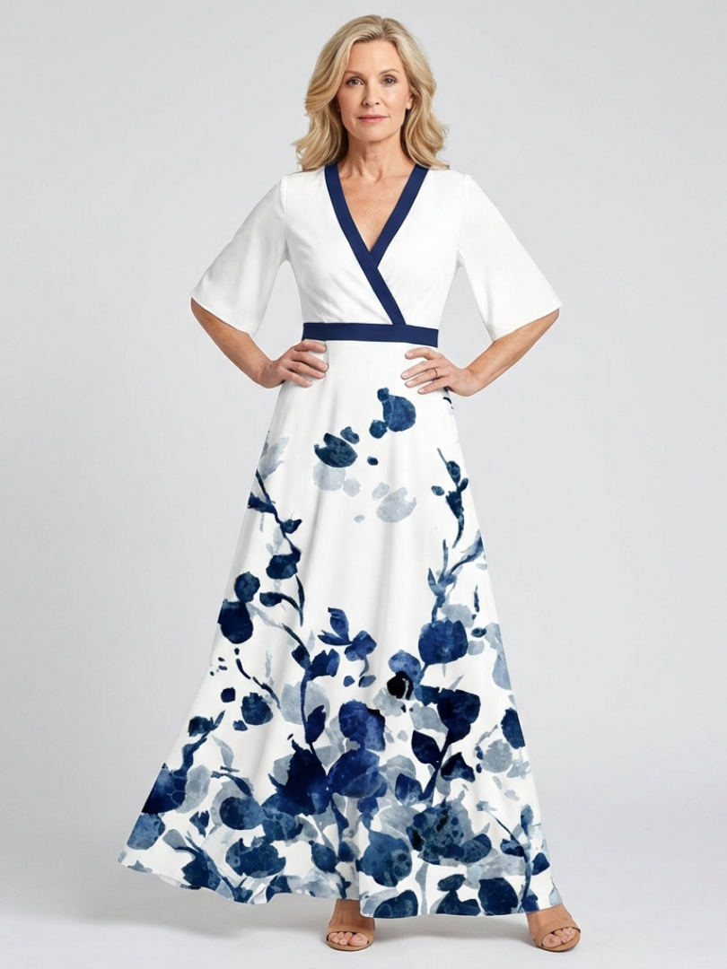 Doretta | V Neck Short Sleeve Floral Maxi Dress