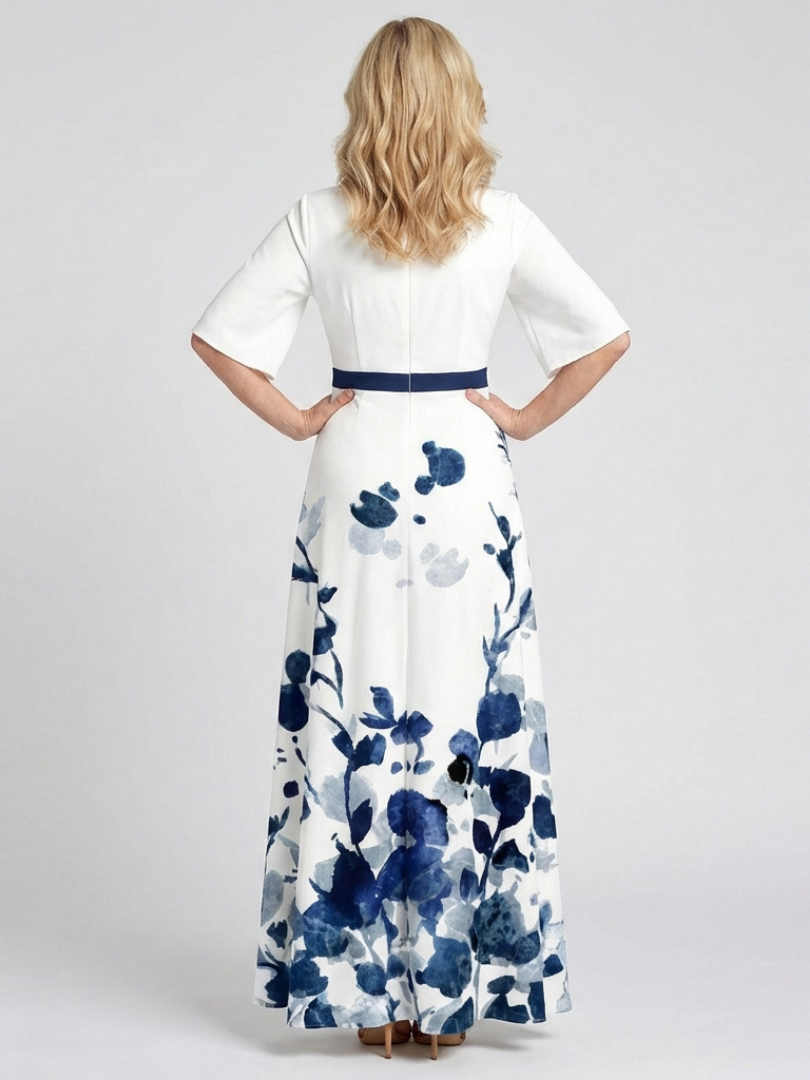 Doretta | V Neck Short Sleeve Floral Maxi Dress