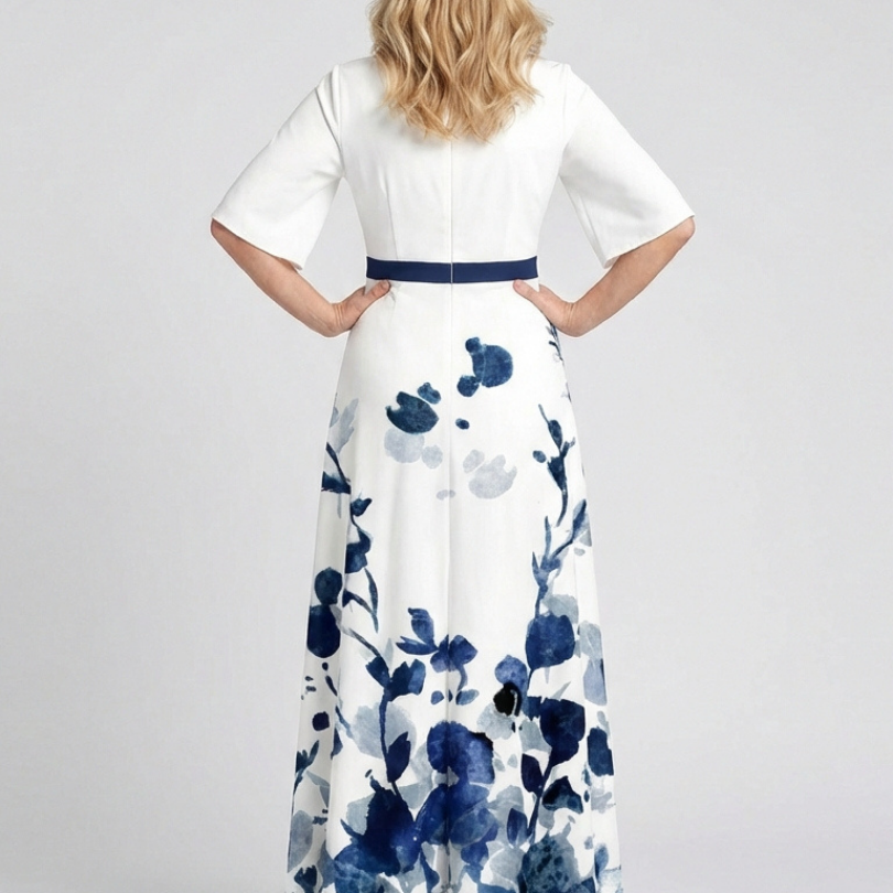 Doretta | V Neck Short Sleeve Floral Maxi Dress