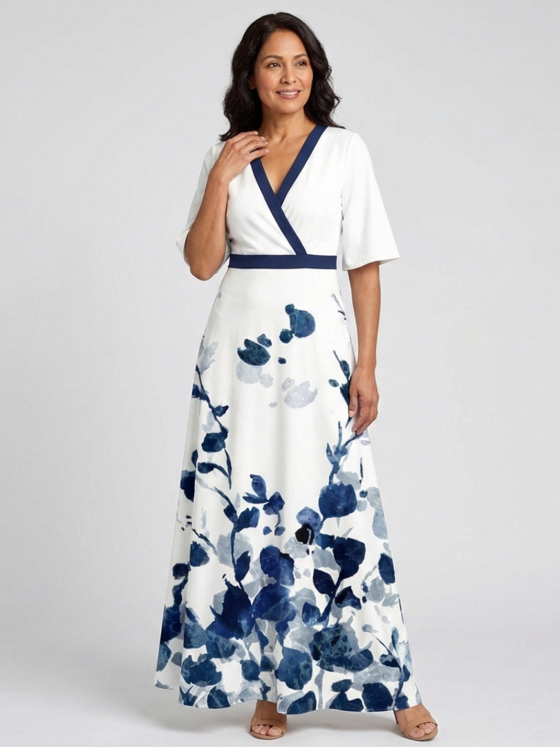 Doretta | V Neck Short Sleeve Floral Maxi Dress