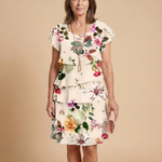 Valvia | Short Sleeve Floral Layered Knee Length Dress