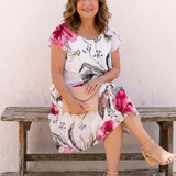 Valvia | Short Sleeve Floral Layered Knee Length Dress