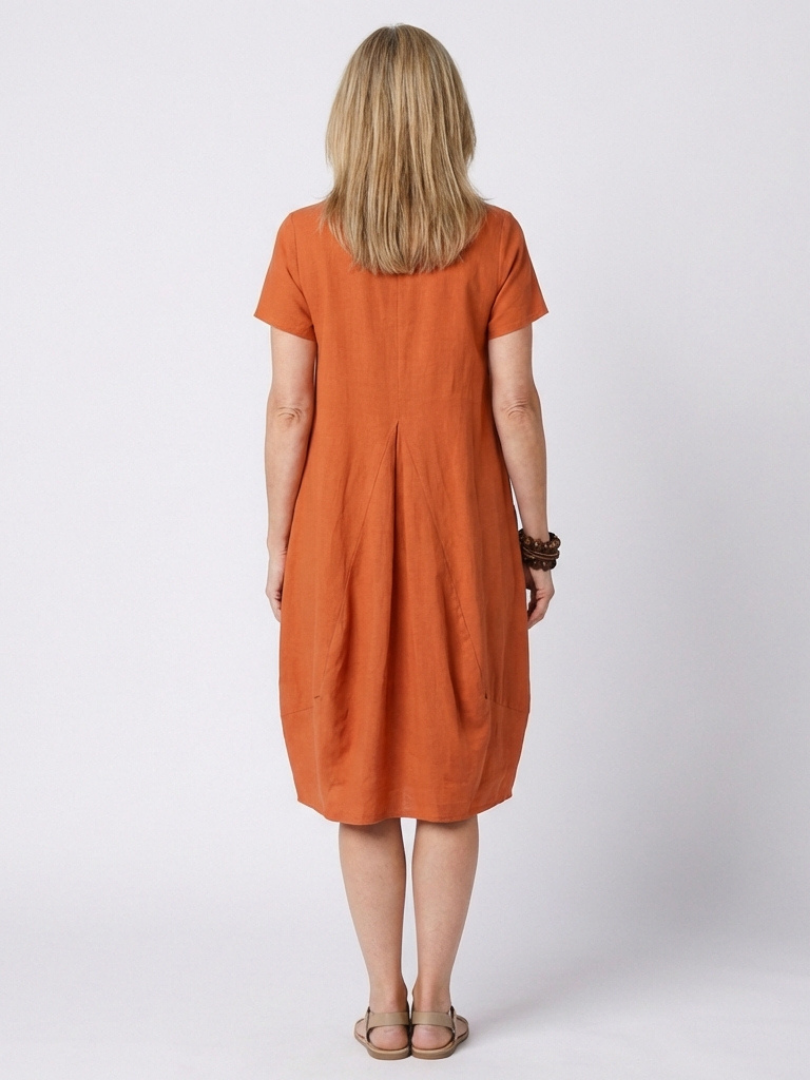 Selna | Short Sleeve Pleated Knee Length Dress