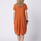 Selna | Short Sleeve Pleated Knee Length Dress