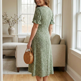 Lialia | Short Sleeve V Neck Floral Midi Dress