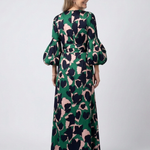 Fleurmarie | V Neck Tie Waist Long Sleeve Maxi Dress